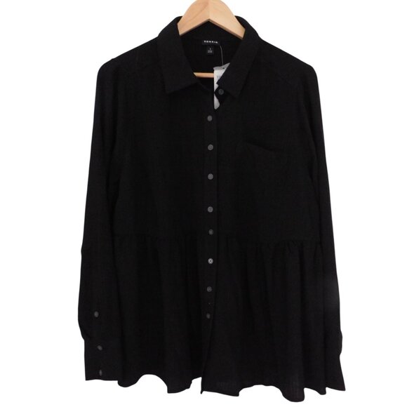 NEW Torrid Gauze Button up Shirt Peplum Long Sleeve Black Size 1 1X - Picture 1 of 8